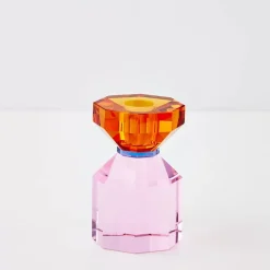 Bevel Crystal Taper Candle Holder Amber Pink
