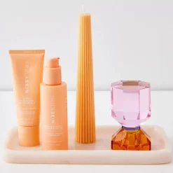 Bevel Crystal Taper Candle Holder Amber Pink