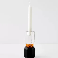 Brilliant Crystal Taper Candle Holder Clear Black