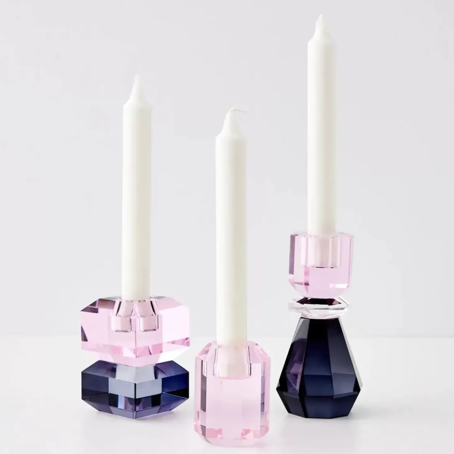Briolette Crystal Taper Candle Holder Pink