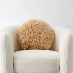 Carmela Faux Fur Circular Accent Cushion Tan