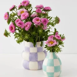 Check Ceramic Vase Blue