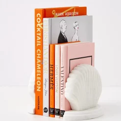 Clam Marble Bookends White