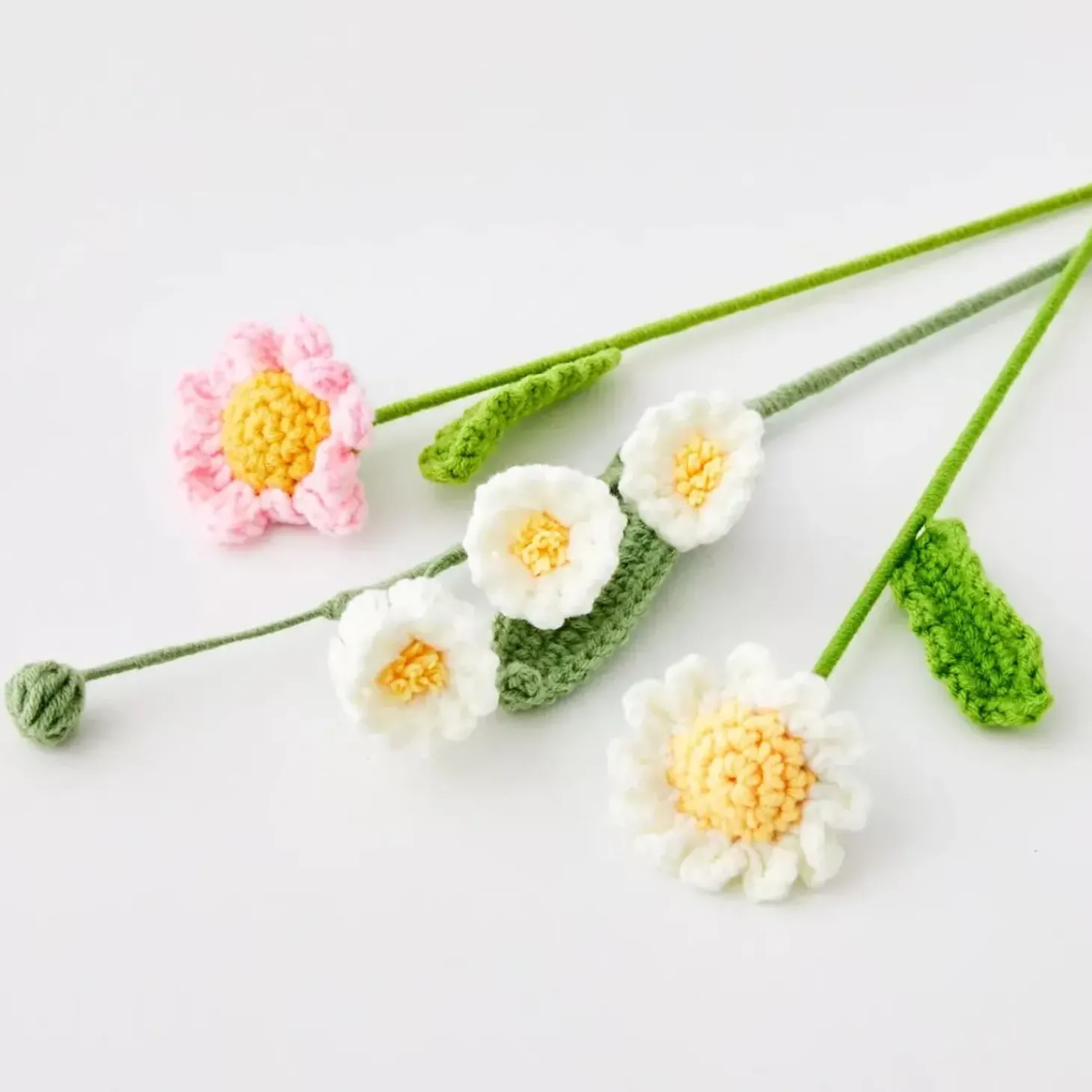 Daffodil Stem Hand Knitted Crochet Flower White