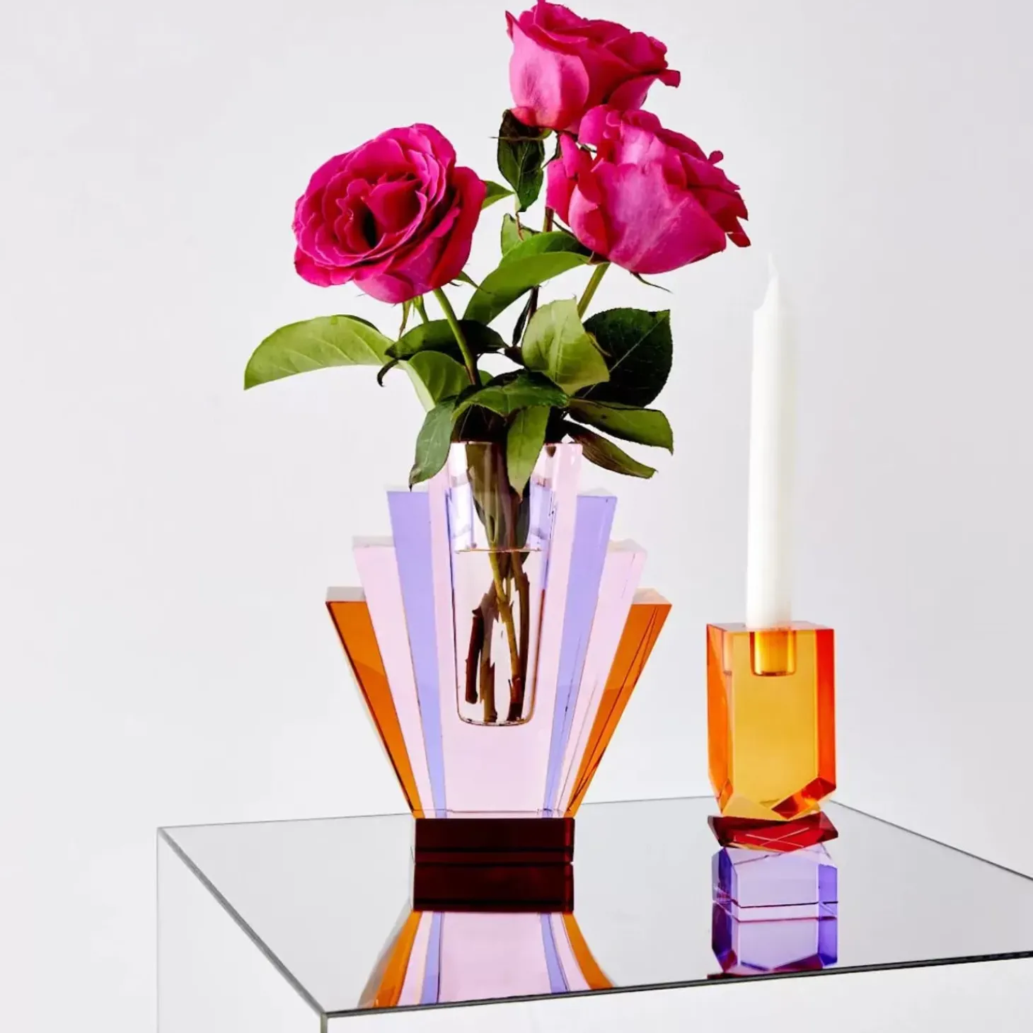 Diamond Deco Crystal Coloured Vase Pink Purple