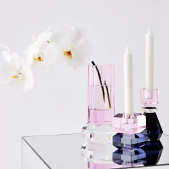 Edgy Crystal Taper Candle Holder Smoke Pink