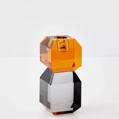 Edgy Crystal Taper Candle Holder Amber Smoke