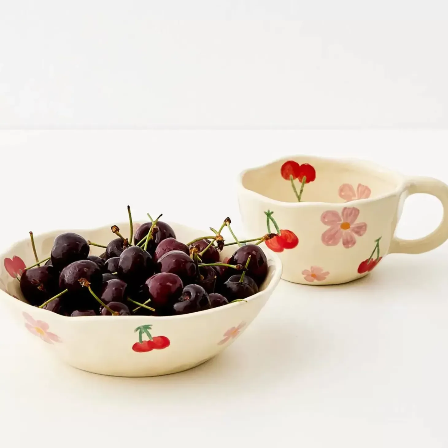 Painted Cherry Ceramic Mug Red