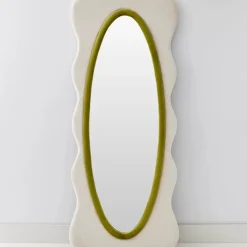 Squiggle Wavy Velvet Full Length Mirror Cream/Green