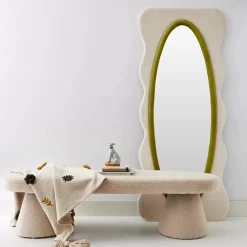 Squiggle Wavy Velvet Full Length Mirror Cream/Green
