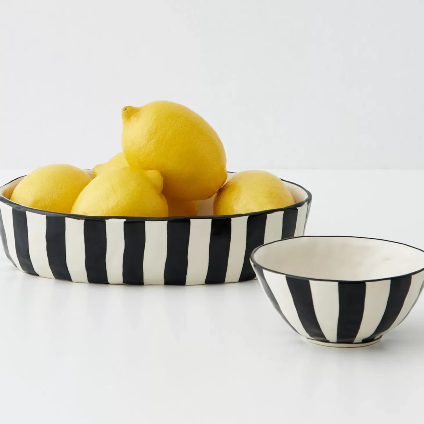 Stripe Shallow Ceramic Serving Bowl