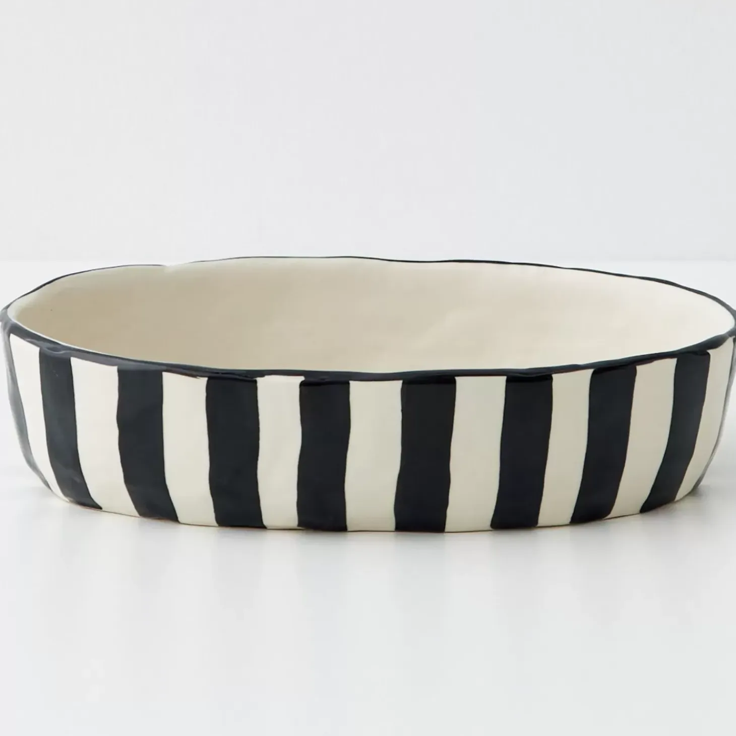 Stripe Shallow Ceramic Serving Bowl