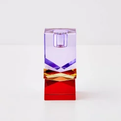 Technicolour Crystal Taper Candle Holder Purple Red