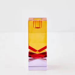 Technicolour Crystal Taper Candle Holder Amber Purple